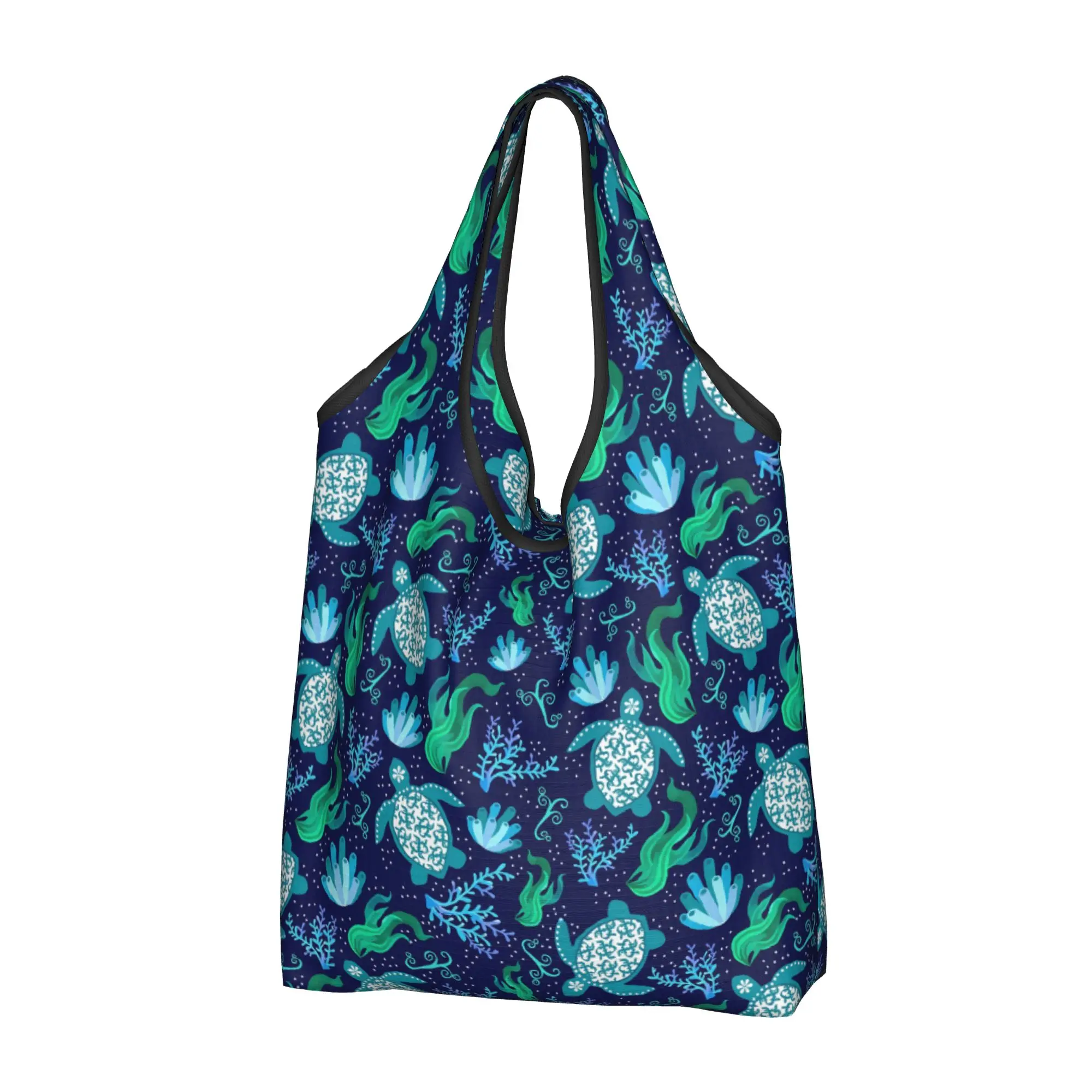 Fashion Bigger Scale Sea Turtles on Navy Shopping Tote Bags Portable  Groceries Shoulder Shopper Bag