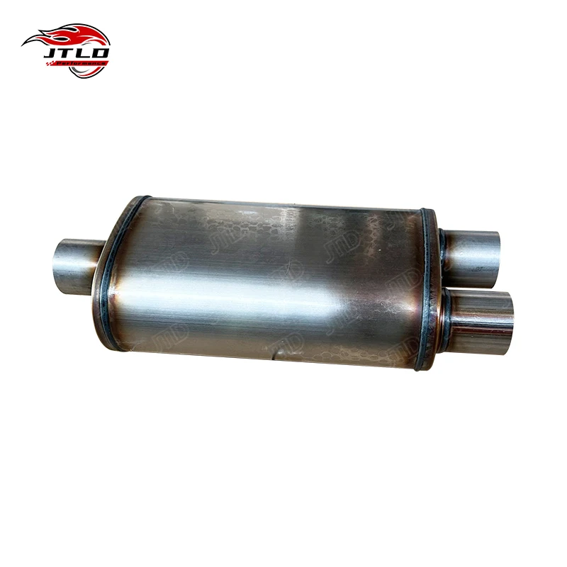 JT12158 High Flow 409SS Muffler, Single 2.5in To Dual Center Pipes, Universal Exhaust Upgrade For Custom Dual Exit Systems