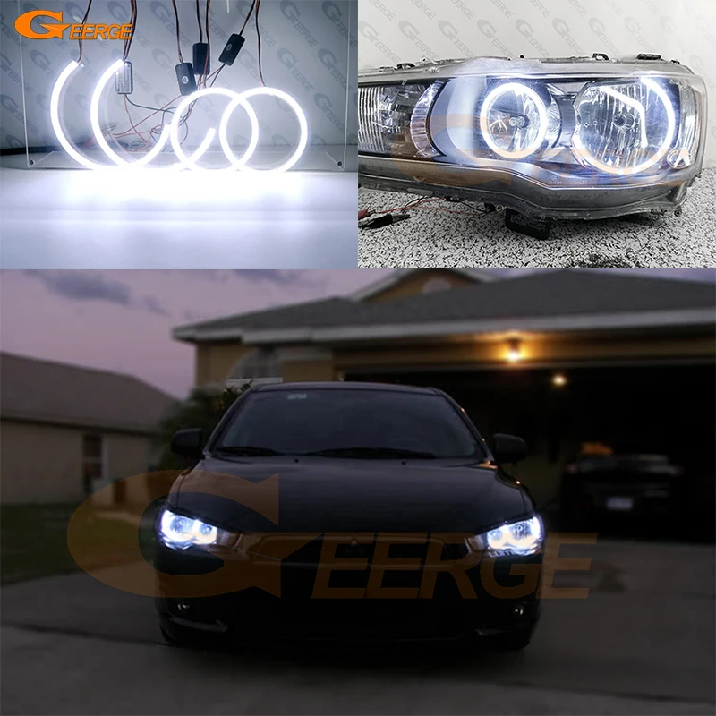 

For Mitsubishi Lancer VIII 10 X EVO 2007 2008 2009 2010 2011 - 2015 Ultra Bright Day Light COB LED Angel Eyes Kit Halo Rings