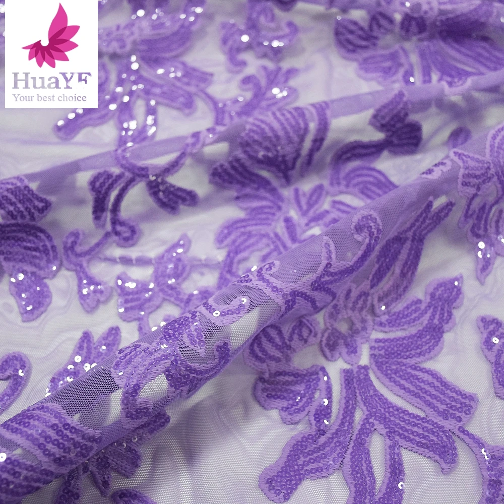 High Quality Fashion Purple African Lace Fabric Sequins Tulle Mesh Embroidery Lace for Wedding Fabrics Laces Dresses 2024 HY0266