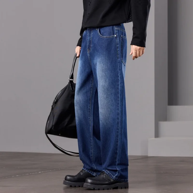 

Men's Vintage Washed Wide Leg Jeans Loose Fit Straight Leg Casual Denim Trousers
