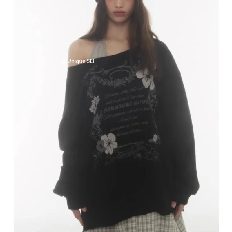 

Женская футболка с длинными рукавами и принтом из двух предметов, осень 2023, новые свободные повседневные топы в стиле пэчворк контрастного цвета High Street