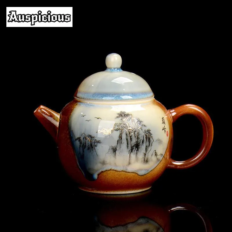 230ml Handmade Wood-fired Porcelain Teapothanddrawn Landscape Pot Creative Tea Maker Kettle Tieguanyin Cha Accessories Craft