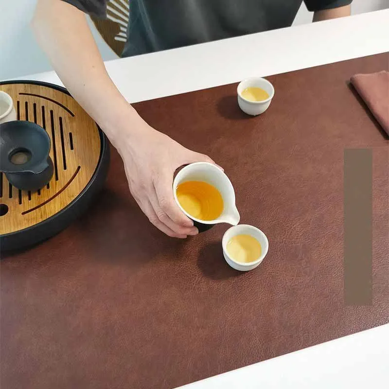 Thickened PU Leather Tea Mat Chinese Zen Style Waterproof Oil Resistant Heat-insulating Table Mat Retro Rectangular Tea MatZJ162