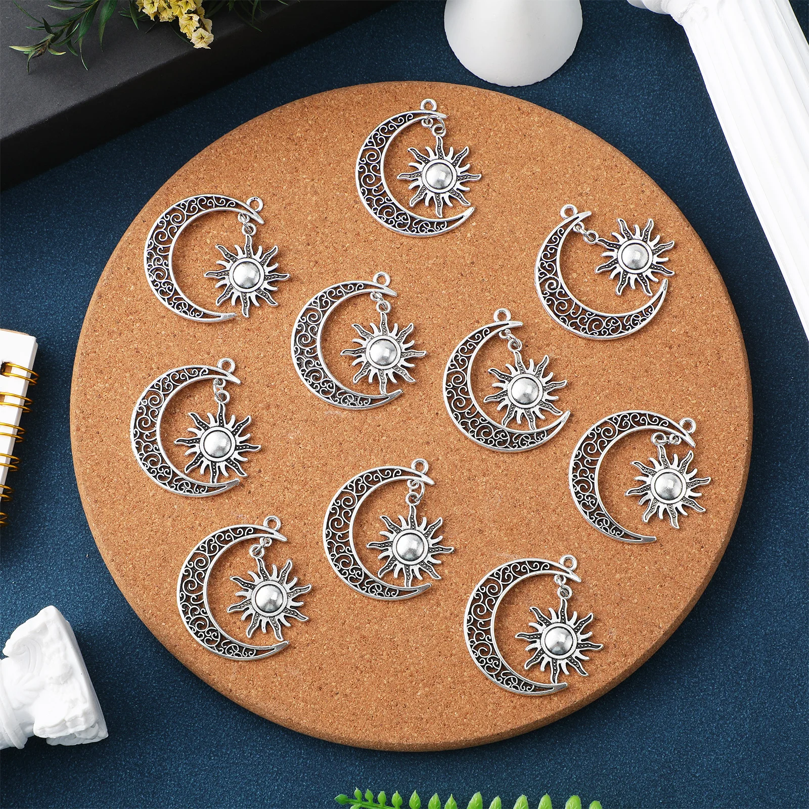 

10pcs Moon Sun Alloy Charms Diy Jewelry Pendant Necklace Earring Bracelet Decorative Accessories Planet Style Craft Keychain Set