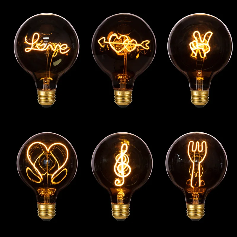 Edison Light Bulb Soft Filament Light G125 LOVE HOME Cat 220V Personalized Creative Letter Light Warm Yellow Decorative Lamps