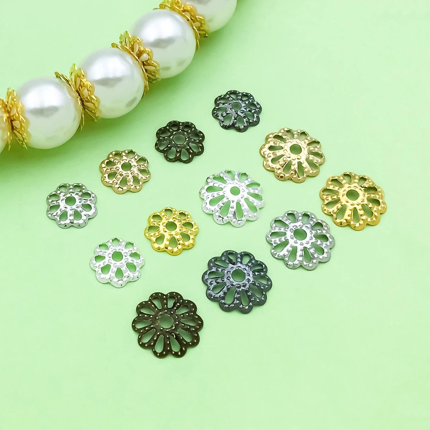 300pcs 7/9mm Metal Flower Bead Caps Hollow Filigree Bead End Caps DIY Earrings Bracelet Necklace Jewelry Accessories Wholesale