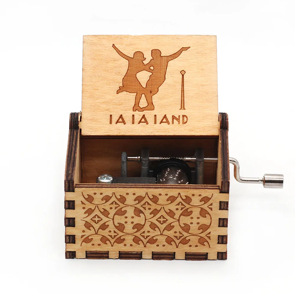 Hotsale العتيقة منحوتة خشبية كرنك اليد صندوق تشغيل الموسيقى LA LA LAND صندوق تشغيل الموسيقى الشكل عيد الميلاد هدية عيد ميلاد #2