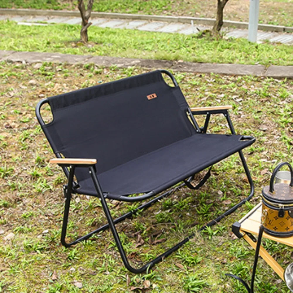 

Breathable Double Layer Oxford Kermit Chair Double Seat Wood Grain Backrest Folding Portable Camping Chair for Outdoor Beach