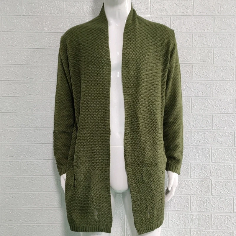Sweter Modis Mewah Musim Gugur dan Musim Dingin Pria Kardigan Warna Solid Longgar Panjang Sedang Mantel Rajutan Sweter Atasan Pria Otot