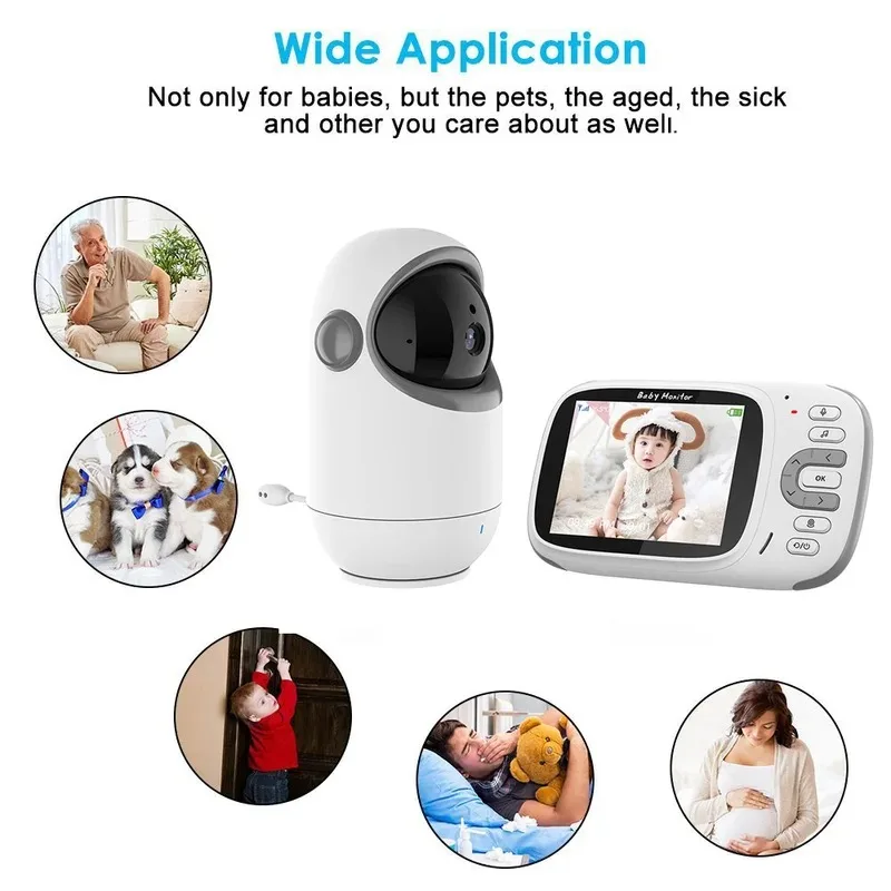 3.2 Inch Video Baby Monitor With Digital Zoom Surveillance Camera Pan Tilt Night Vision 2-Way Audio Talk Temperature Monitoring