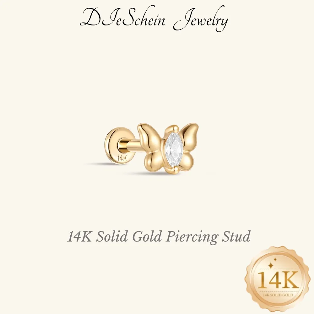 DIeSchein 14K Solid Gold Piercing Stud Earrings Minimalist Tiny Earrings for Women Waterproof Cartilage Helix Piercing Earrings