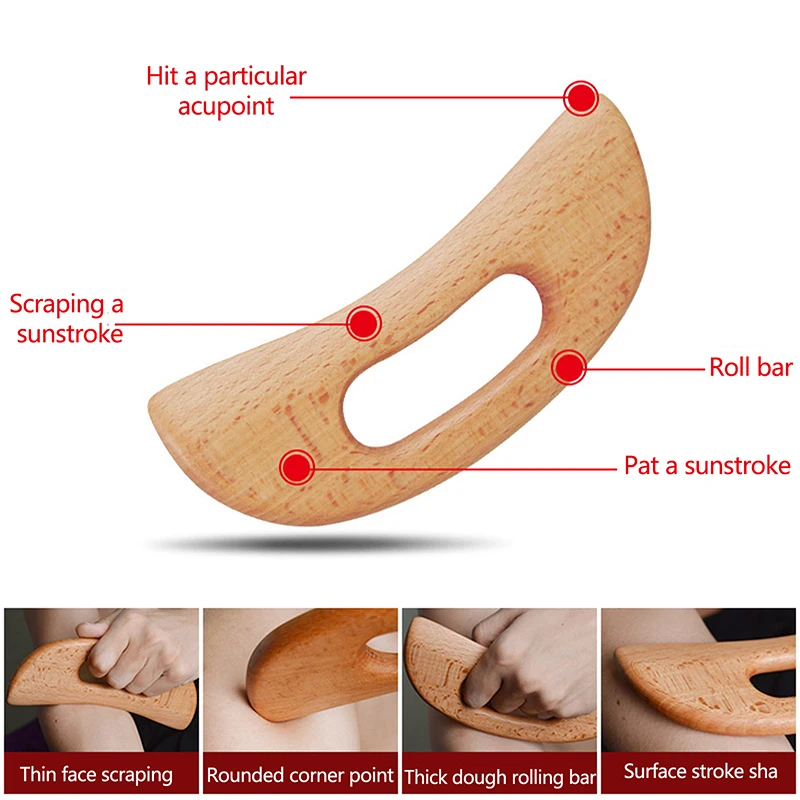 Outil de massage du visage et du corps en forme de lune en bois, Gua Sha en bois de hêtre, outils de massage du corps, la maison promeut un corps plus sain, le surpoids