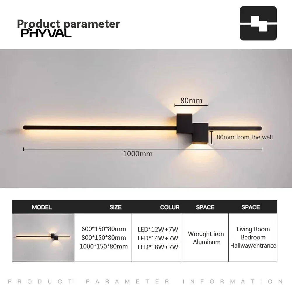 Imagem -04 - Moderno Minimalista Preto Led Lâmpada de Parede up Down Luminous Luz Quarto Cabeceira Sala de Estar Corredor Interior Wall Sconce 60100cm