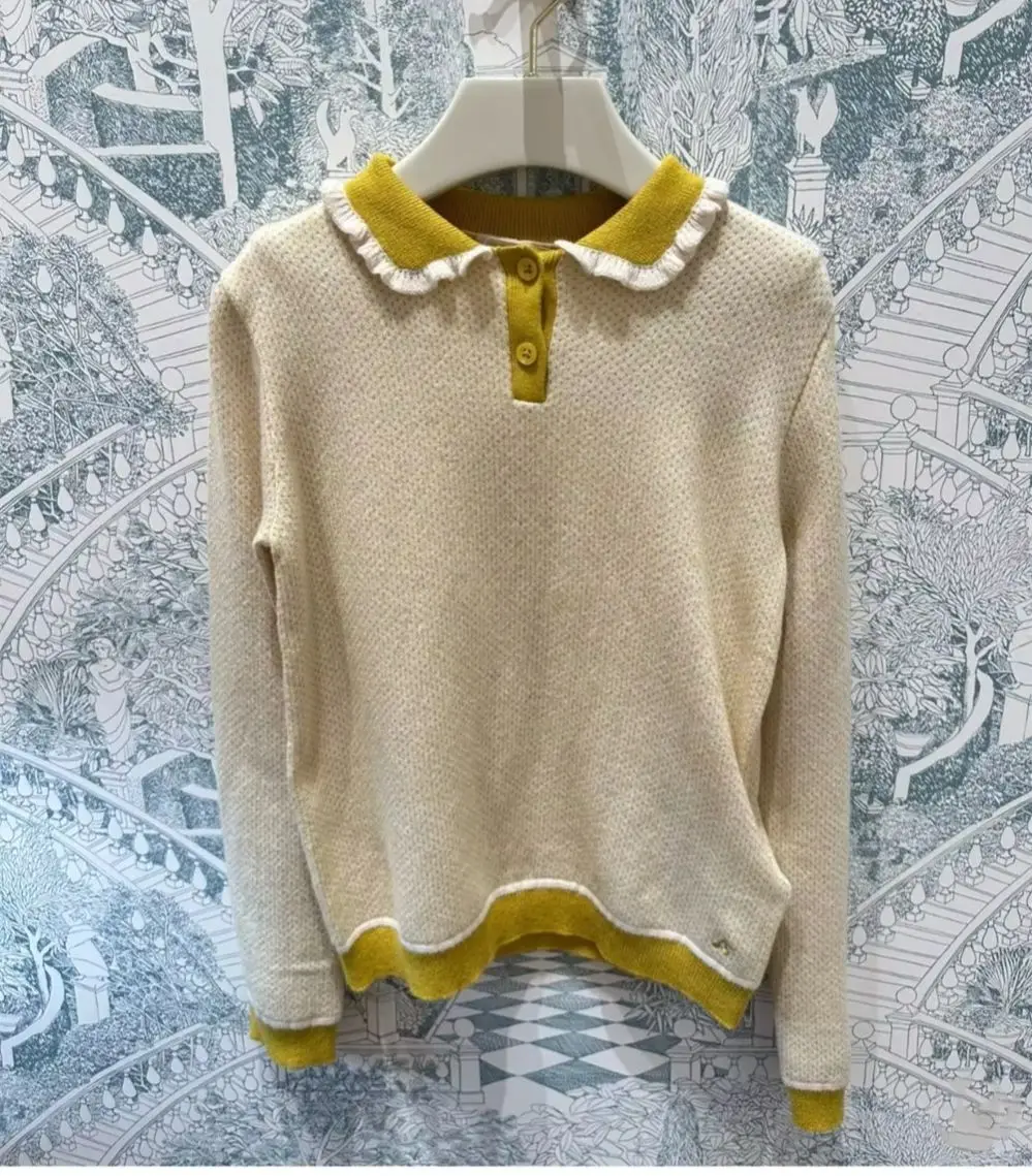 

kids girl clothes baby sweater Sweet girls' knitted sweater yellow collar comfortable and warm pullover