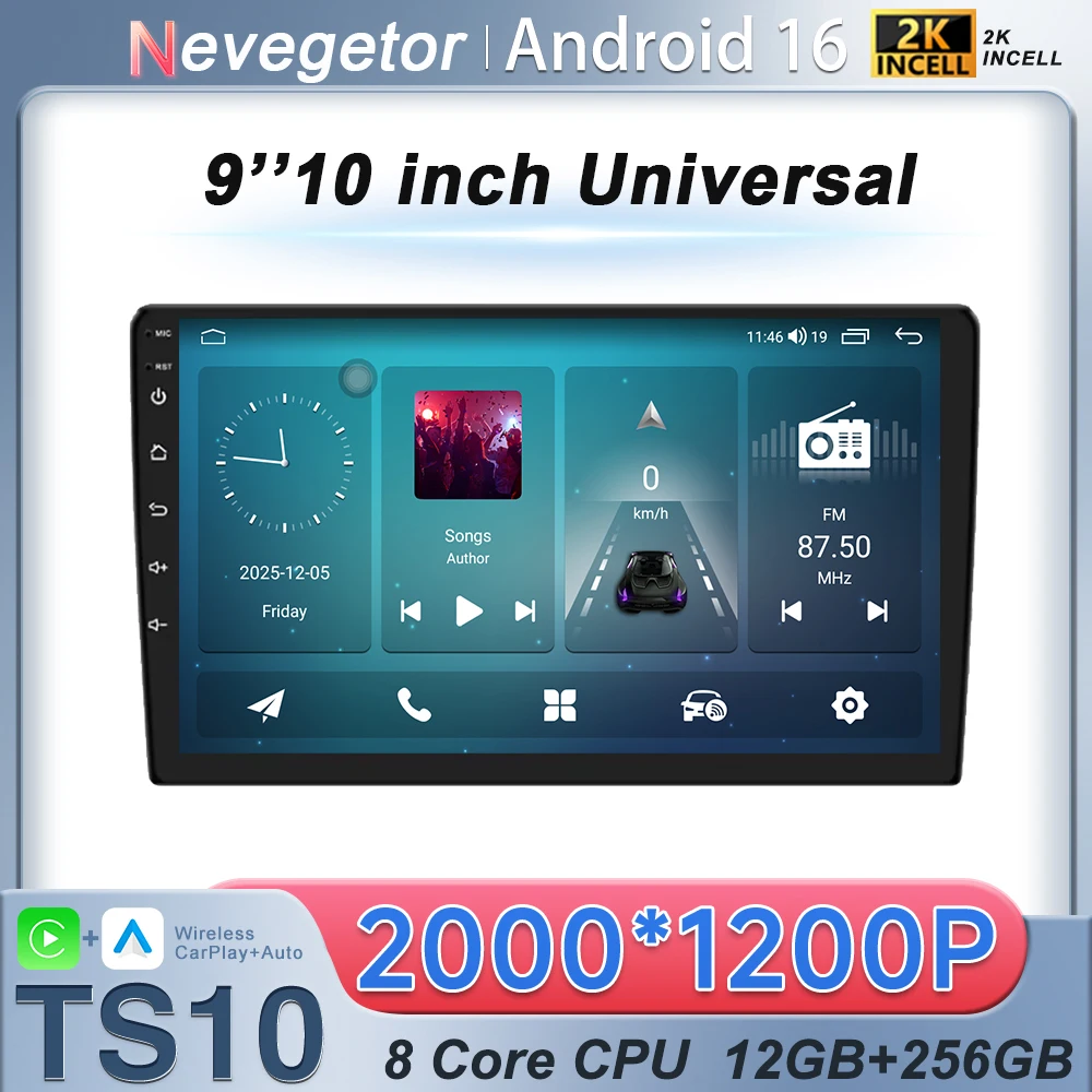 

Автомагнитола 2 Din Android 16 с Carplay и Android Auto, 9/10 дюймов, универсальный мультимедийный плеер, GPS-навигация, Wi-Fi, 8-ядерный процессор, стерео, RDS