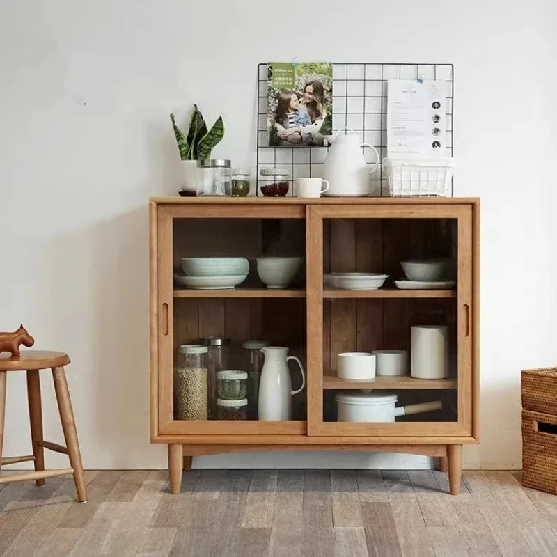 

ss03 Nordic solid wood dining edge, simple locker, tea cabinet, household storage, glass sliding door, cupboard