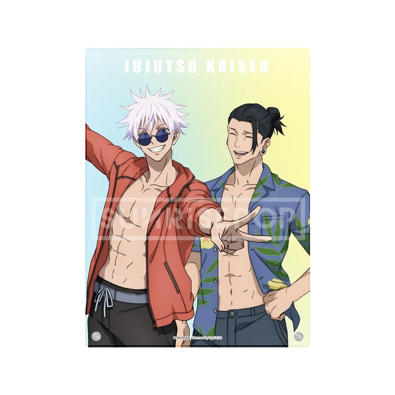 Anime Jujutsu Kaisen Satoru Gojo Geto Suguru Cosplay Double Summer Beach Acrylic Standing Sign Desktop Ornament Stand Board Gift