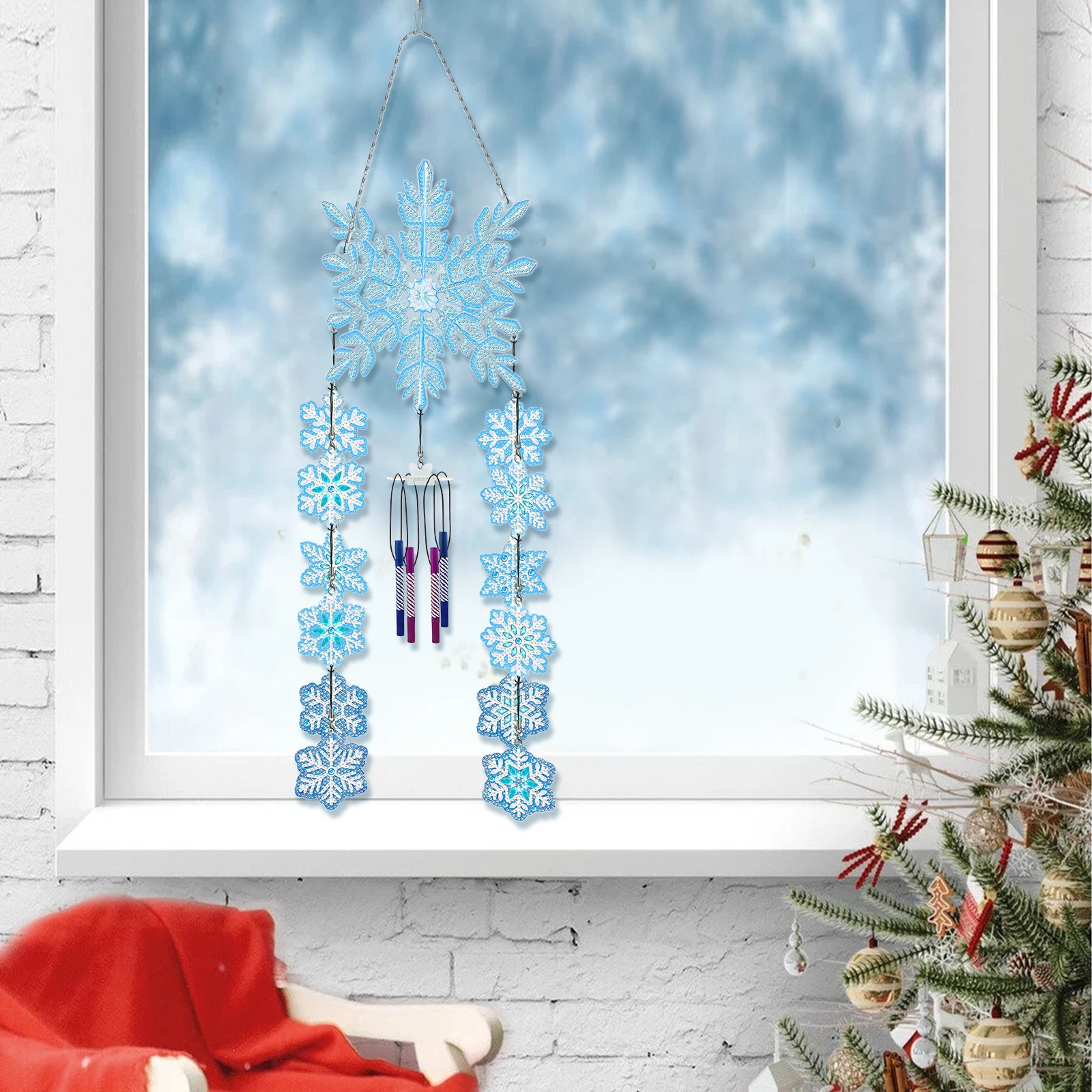 DIY Acrylic Diamond Painting Double Sided Christmas Snowflake Wind Chime Pendant Diamond Art Kit Home Decoration Chrismas Gift