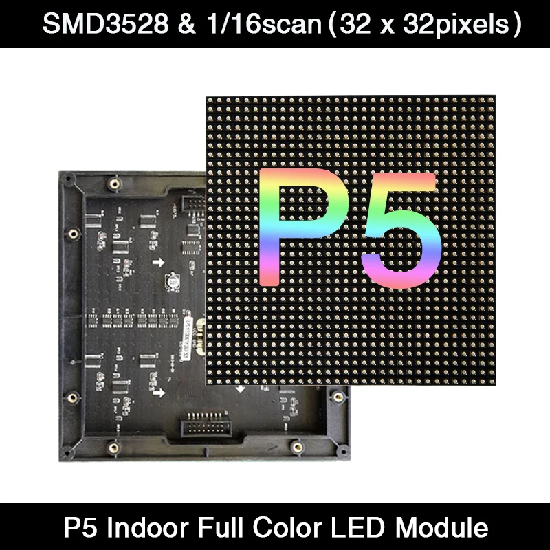 

200pcs/lot High Resolution P5 Indoor 1/16 Scan 160*160mm 32*32 Pixels 3in1 RGB SMD3528 Full Color LED Display Panel Module