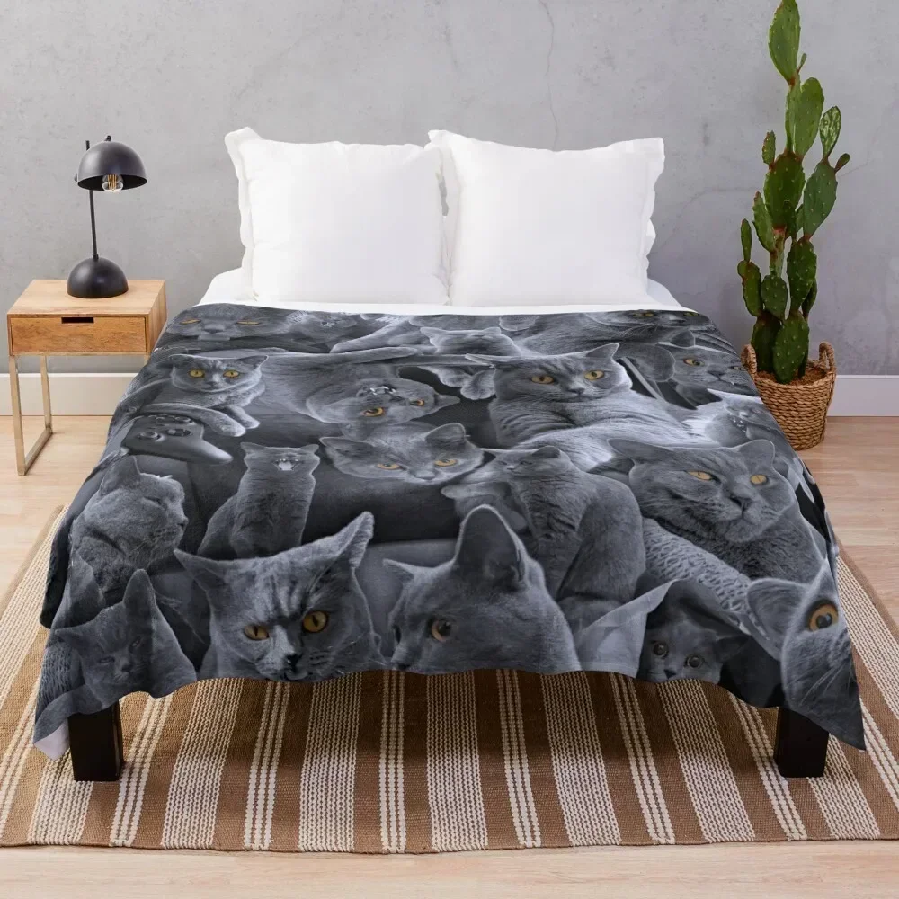 

British Shorthair Cat Collage Throw Blanket Color Fast Cozy Throw Blanket