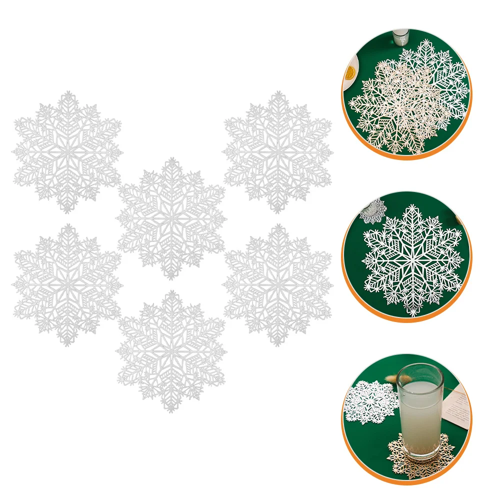 

6Pcs Snowflake Place Mats Christmas Table Mats Holiday Non-Slip Heat Resistant Snowflake Table Decor Xmas Party Decoration