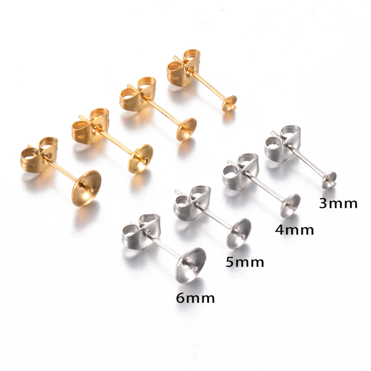 Großhandel 50 Stück/lot Edelstahl Blanko-Ohrstecker 3/4/5/6mm Basis für Halbloch-Perlen DIY Schmuck – Detail 1