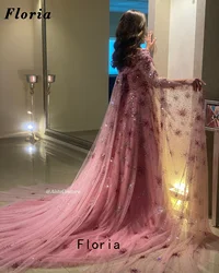 Saudi Arabia Pink Long Evening Dresses Custom Made Beading Flowers Women Cocktail Prom Dress Formal Dubai Wedding Party Gowns