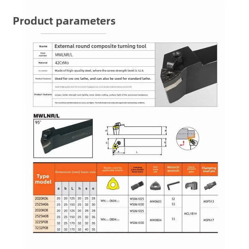 CNC numerical control turning tool 95 degrees M class MWLNR with WN0804 turning blade external turning tools holder lathe