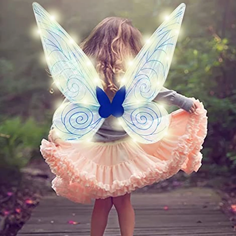 LED Butterfly Fairy Wings With Lights Christmas Cosplay Costumes Princess Angel Wing Props For Girl Kids Toys Xmas Gift