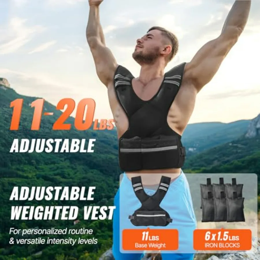 Adjustable Weighted Vest 1120lb with 6 Ironsand Weights for Strength Training Running Jogging Reflective Stripe Safety Feature