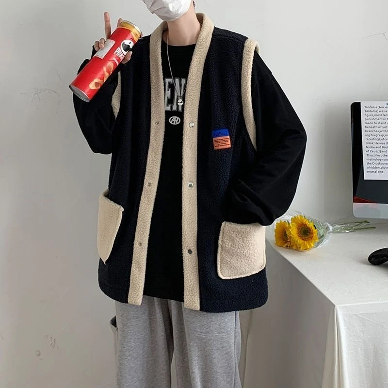 

New Men's Winter Lamb Fur Vest Retro Loose Fluffy Sleeveless Jacket Urban Style Warmth​