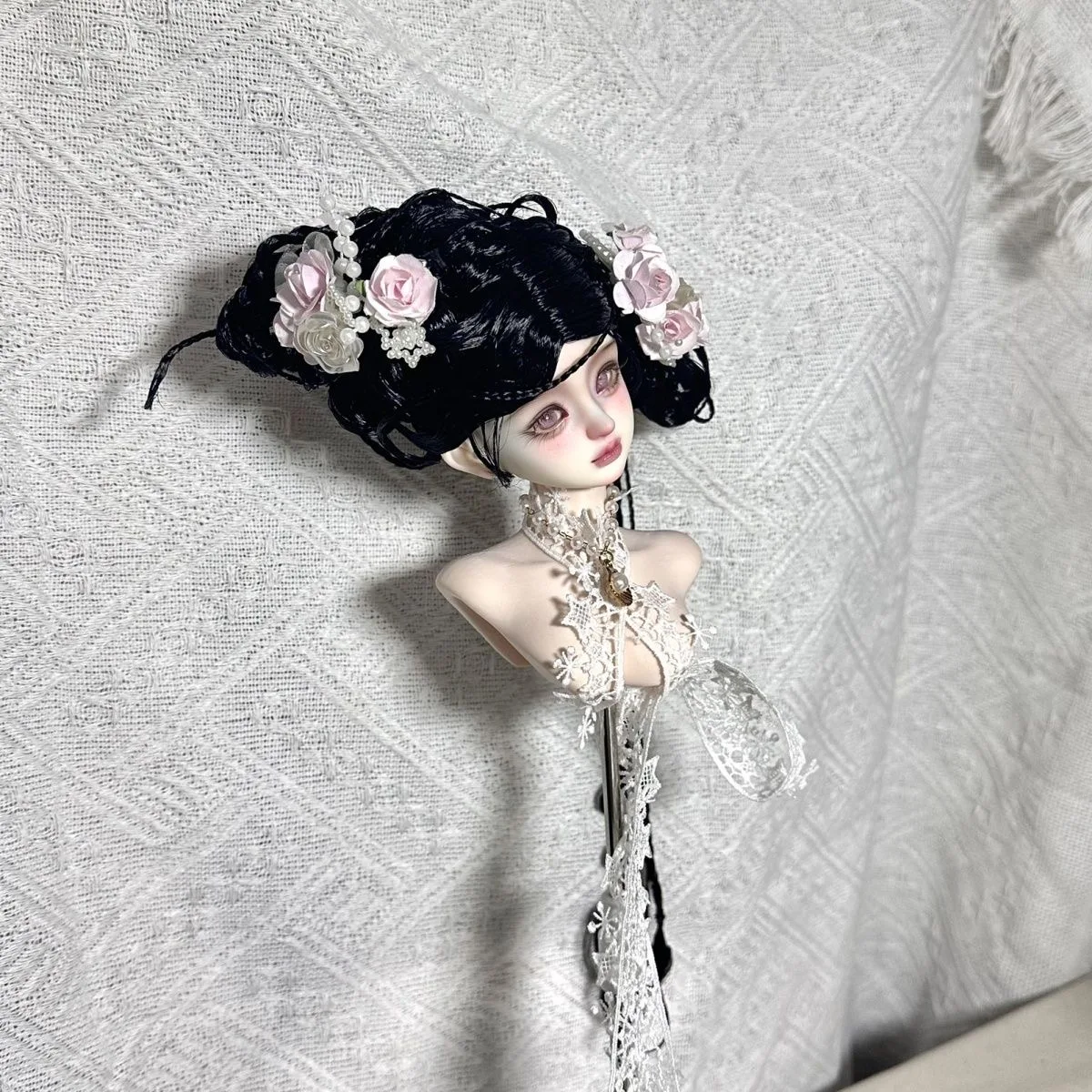 Doll wig doll accessories antique style braided wigs, heavy industry pearl rose shaped wig,1/3 1/4 BJD doll hair free shipping