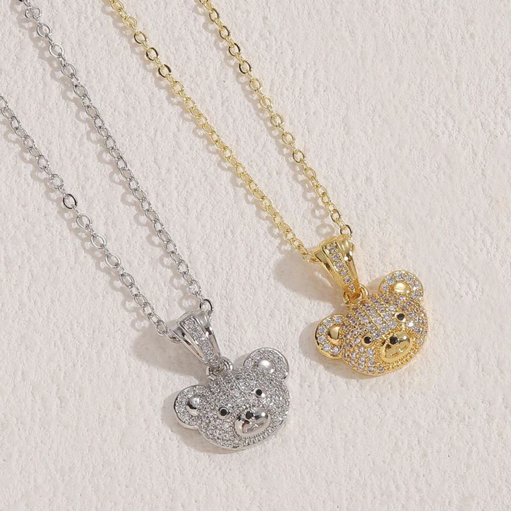 

Exquisite Teddy Bear Pendant Necklace for Women High-End Cubic Zirconia Fashionable Stainless Steel Jewelry Gift