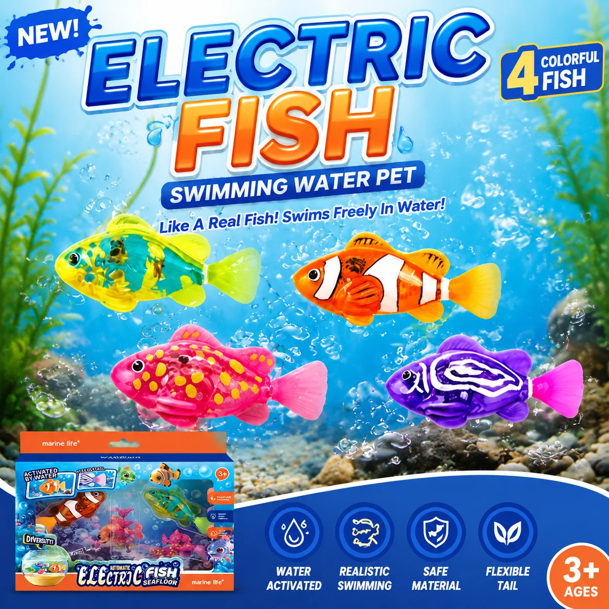 

Electric Swimming Fish Toy Water Pet Simulation Magical Sensor Fish Bathing Pool Toy Realistic Moving Aquarium Fun Kids Gift