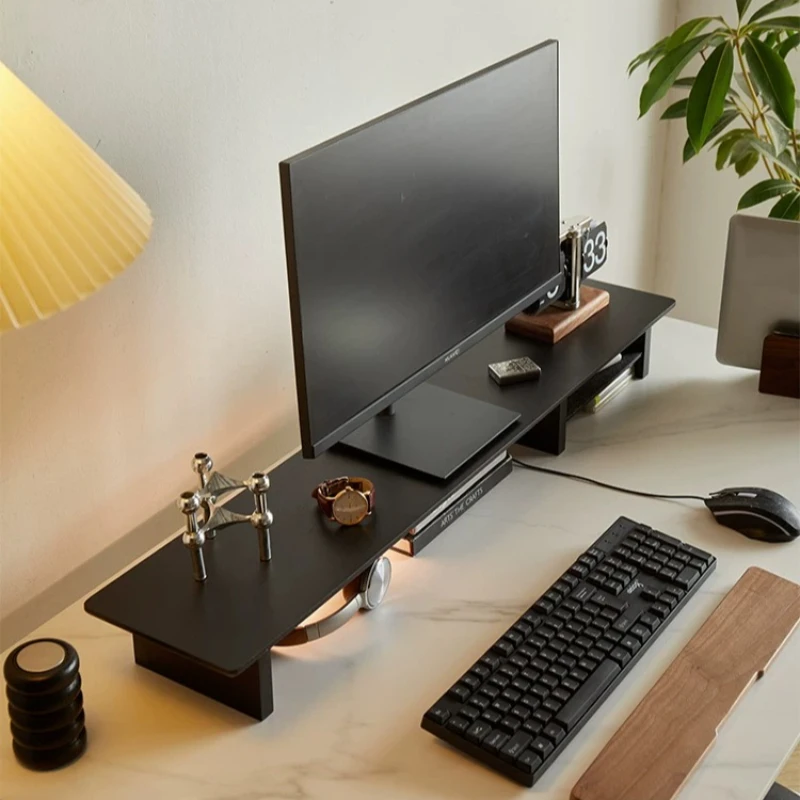 Desktop Monitor Riser Stand Wooden Black Monitors Storage Shelf Computer Monitors Height Increase Holder Monitor Organizer Rack