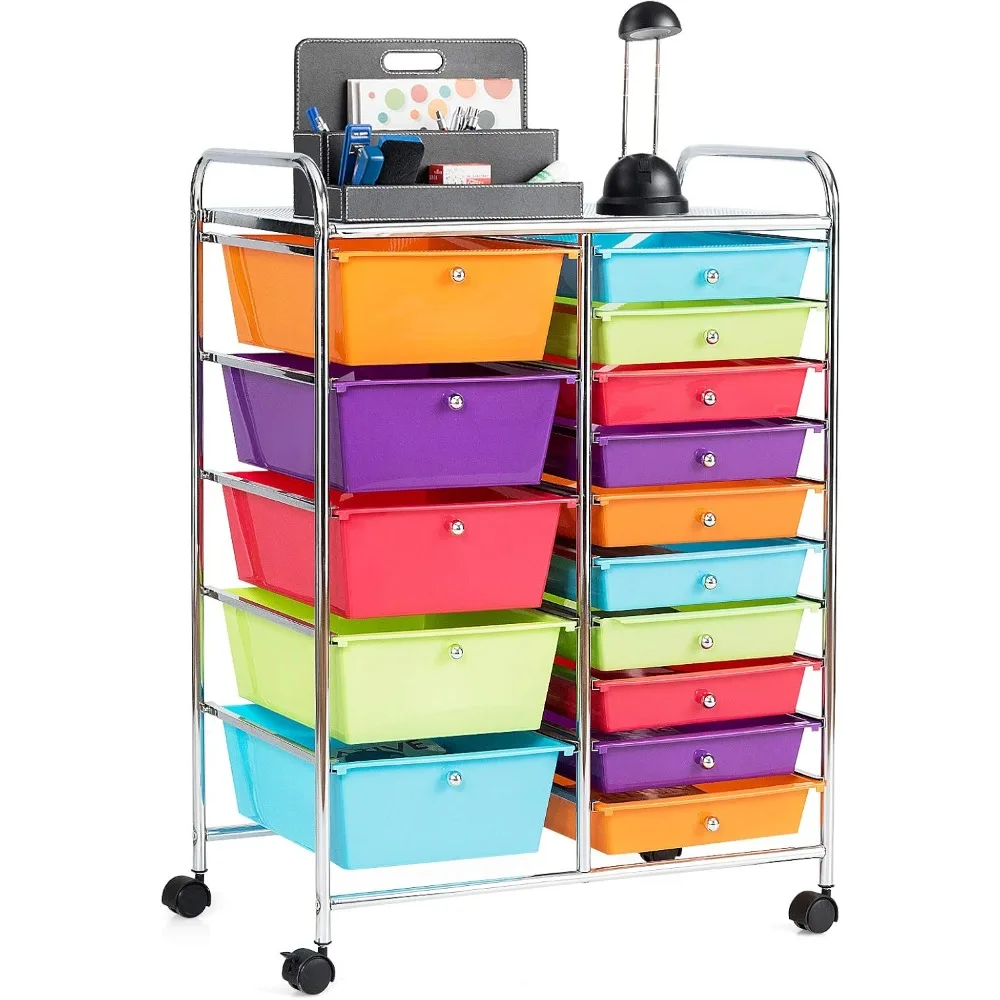 15-Drawer Rolling Storage Cart, Multipurpose Movable Organizer Cart, Utility Cart for Home, Office, School, Multicolor