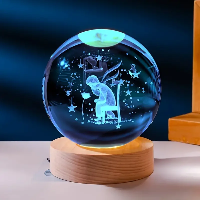 1 pc 3D crystal ball with colorful wood base, suitable for study and decoration, ideal for graduation birthday gifts