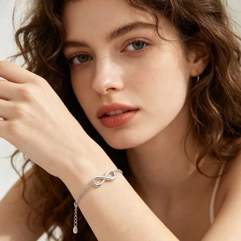 1pc Gold/Silver Infinity Symbol Thin Chain Bracelet Set for Women Teen Girls, Dainty Minimalist Figure 8 Infinite Link Wrist Bracelet, Adjustable Extension Chain Jewelry Gift for Couple Best Friend Br image 7