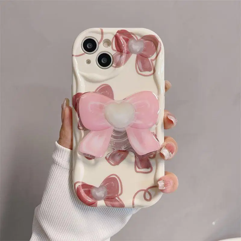 Cute Bow Bracket Holder Case For Samsung Galaxy A15 A54 A21S A22 A23 A24 A31 A32 A33 A34 S24 Plus Ultra Bracelet Chain Cover image 5