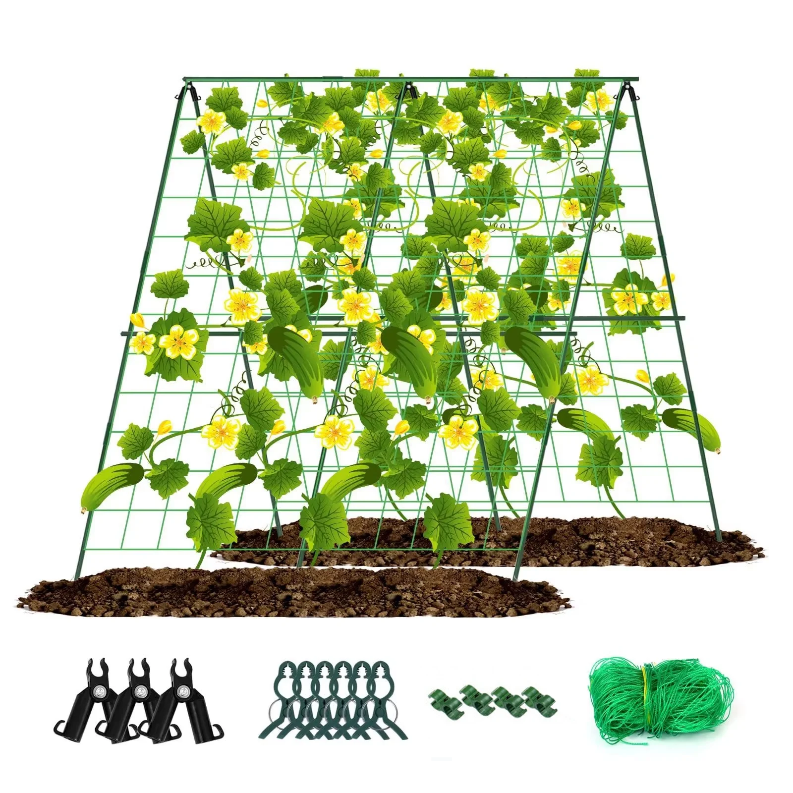 

Cucumber Trellis 48x48inch A-Frame Metal Garden Trellis with Net for Climbing Plants Vegetables Tomato Squash Trellis Supports