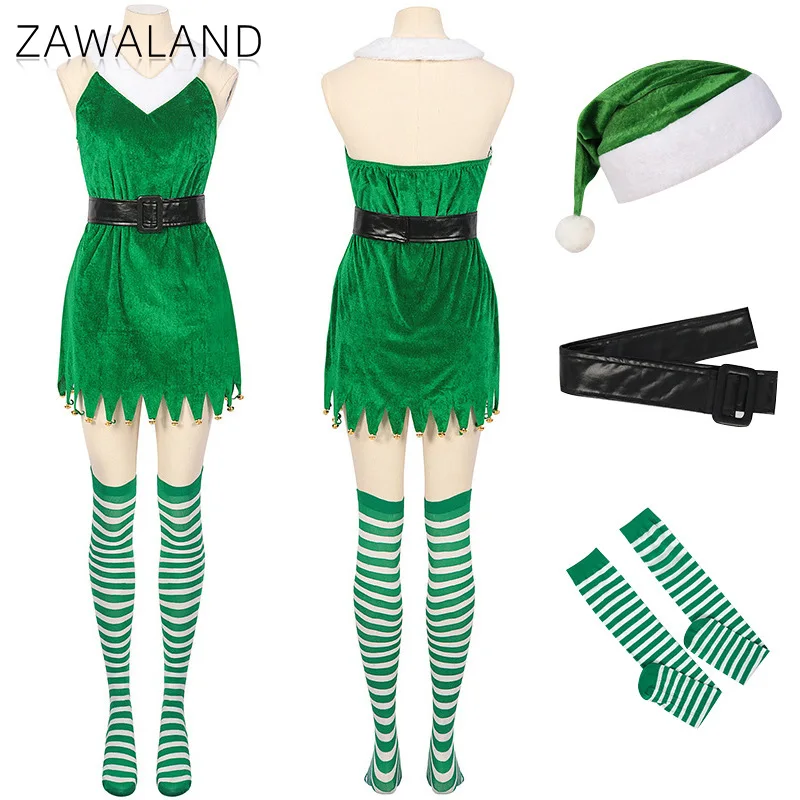 

Christmas Green Elf Cosplay Costume For Woman Sleeveless Full Set Dresses Xmas Party Performance Dress Up Festival Stage Outfits