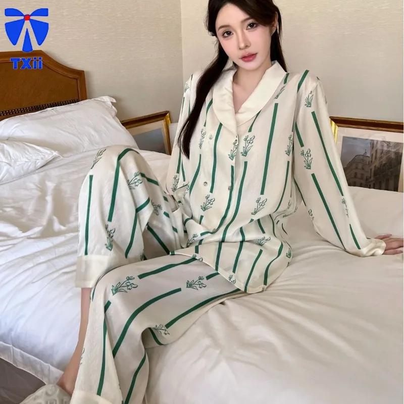 [Full of spring] spring and autumn new herringbone pattern ice and snow silk long sleeve trousers pajamas cover