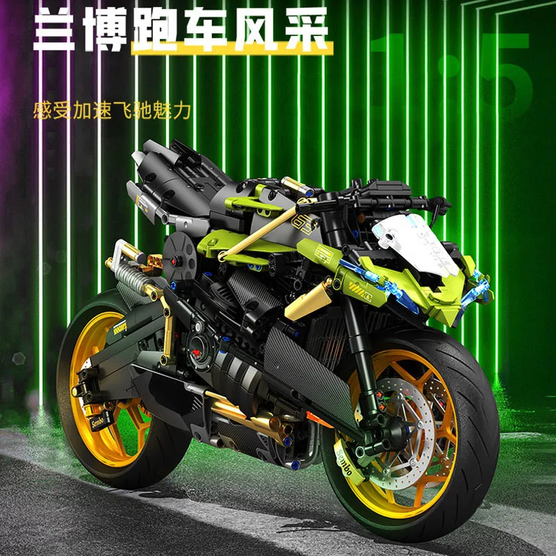 

IN STOCK 1720pcs 1:5 Technical Motorcycle Building Blocks Model MOC Creativity City Bike Bricks Toys for Boys Christmas Gift Set