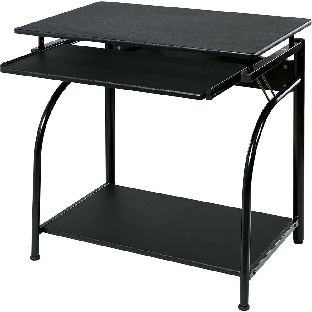 Modern Computer Desk with Keyboard Tray and Shelves, Black Office Desk for Home Workspace