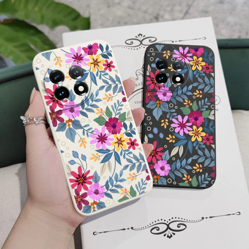 Funda de teléfono de flores hermosas para Oneplus 11 11R 10 10R 10T 9R 9RT 9 8T 8 7 7T Pro 5G, funda de silicona líquida