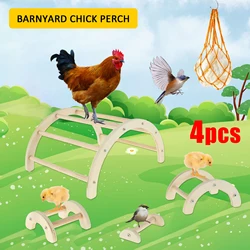 4Pcs Chicken Perch Toys with Net Bag Wooden Chicken Roosting Bar Perch Chick Perch Stand Fun Chicken Toy Stand for Chicken Bird