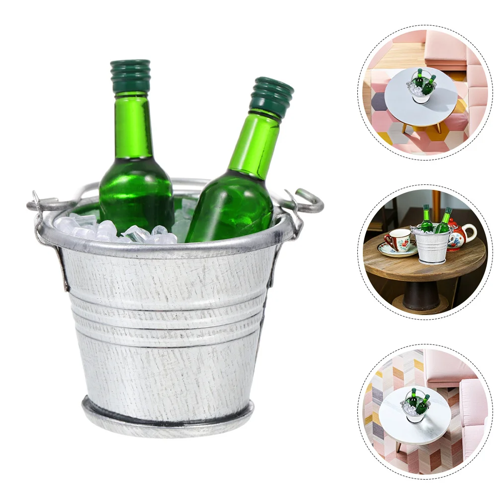 

House Ice Bucket Dollhouse Water Wine Bottles Fake Crushed Rock Buckets Metal Pails Barrel