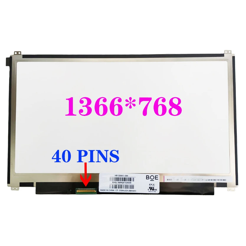 

HB133WX1-300 500 For 13.3 Inch Laptop Display Matrix LVDS 40 Pins 1366*768 LCD Screen