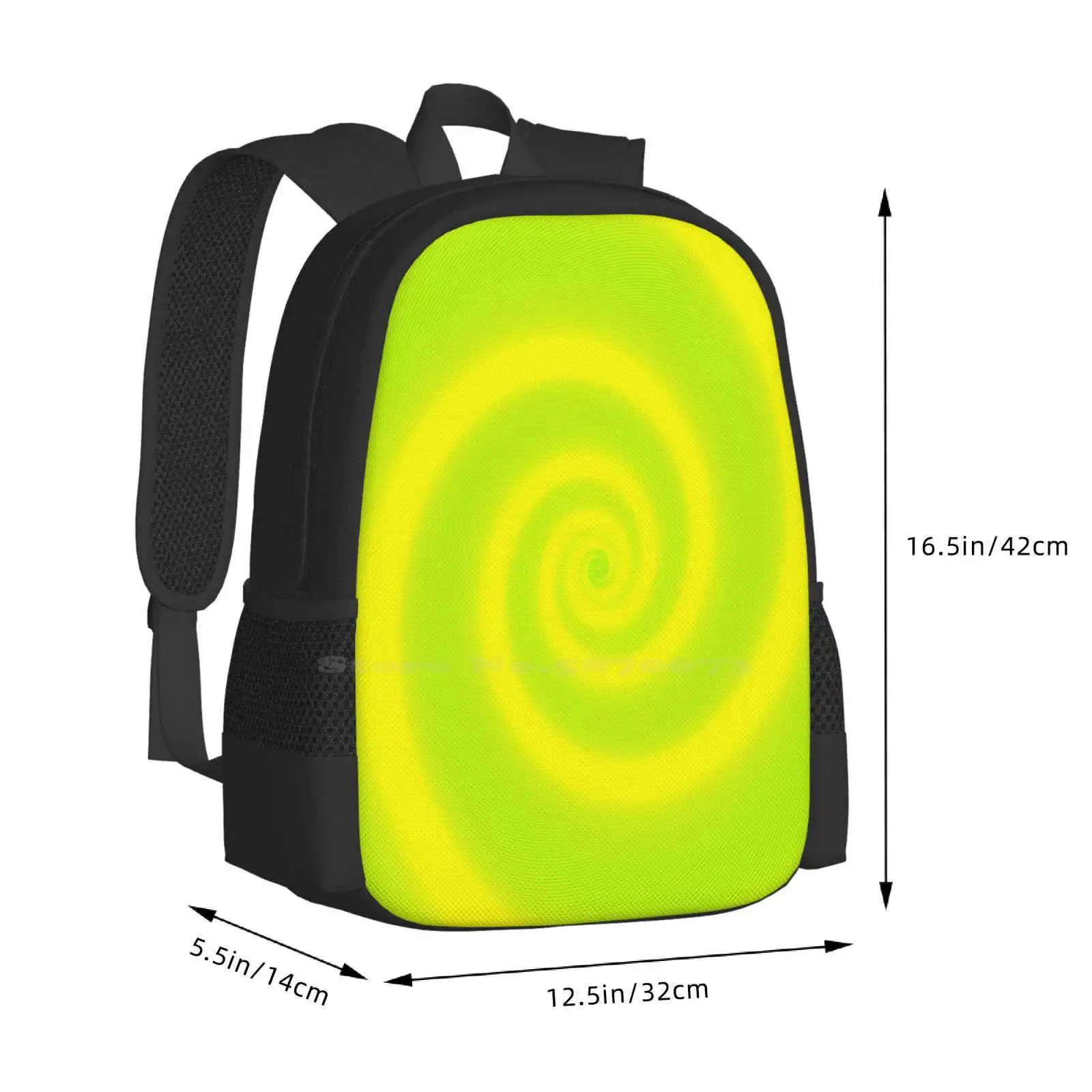 Mochila com bolsa espiral verde faint para homens e mulheres, fundo amarelo, mochila para meninas adolescentes